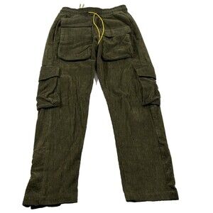 MNML LA Pants Mens Green Corduroy Utility Cargo Gorpcore Snap Leg Sz S Flaw